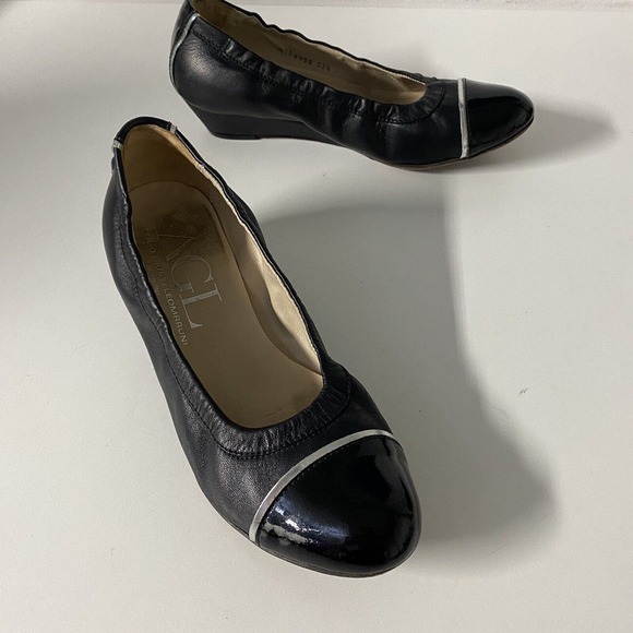 AGL Attilio Giusti Leombruni Pump Ballet Black Leather Wedge Heel Cap 37… - Picture 9 of 11